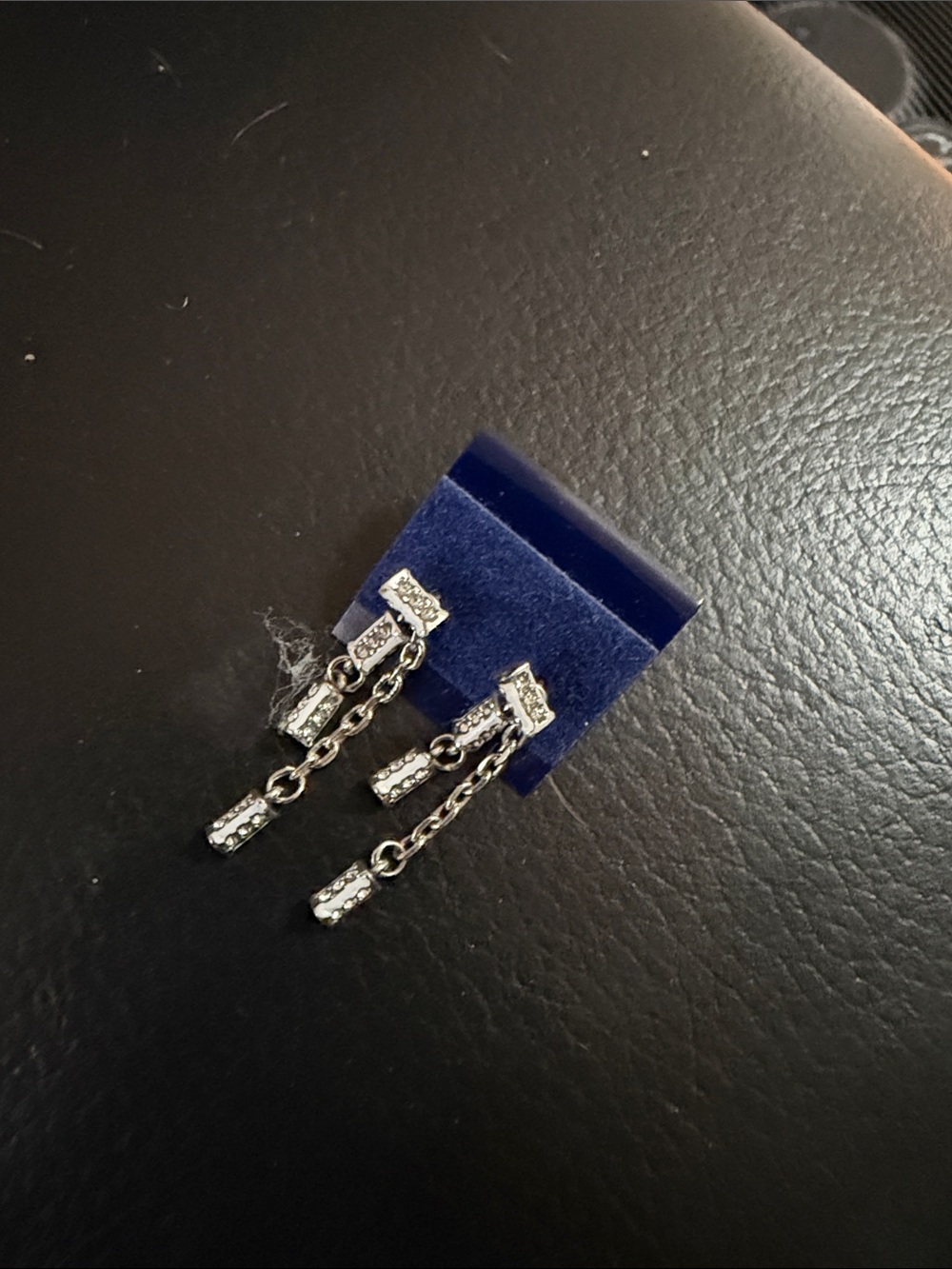 Brighton duet Silver tone Crystal Drop Chain Earrings - Blue Accent